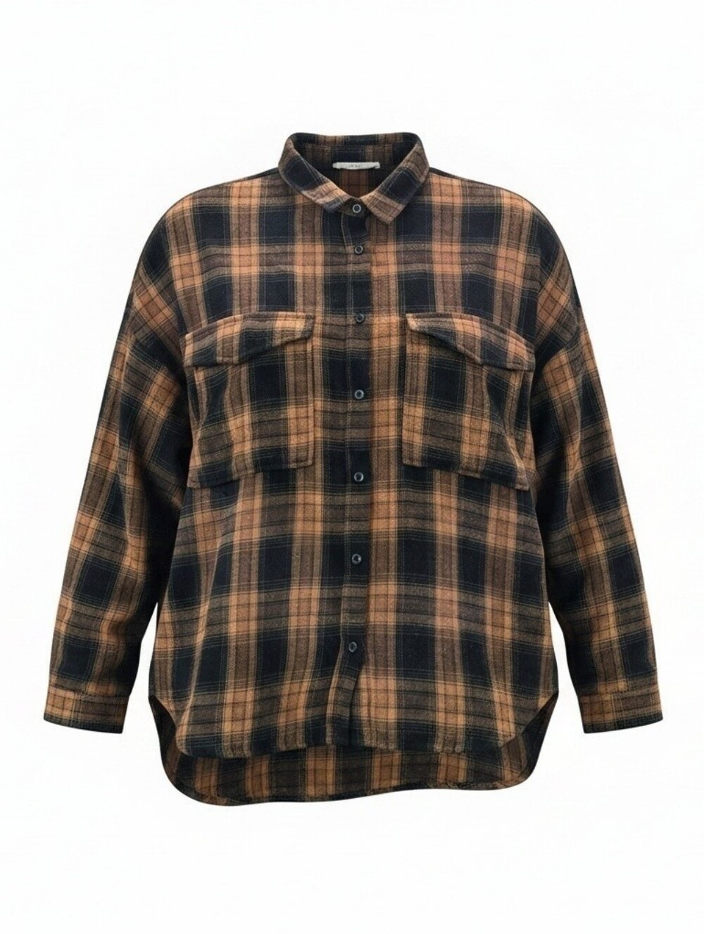 12th Tribe Fireside Mocha Plaid Flannel Brown One Size Baggy Fit Soft Button Up